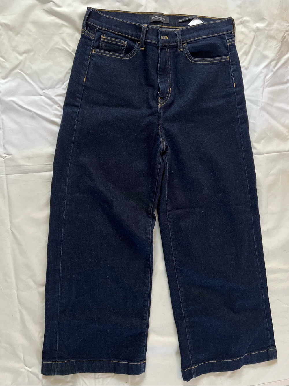 Banana Republic Premium Denim High Rise Wide Leg Crop Dark Blue Jeans Size 29